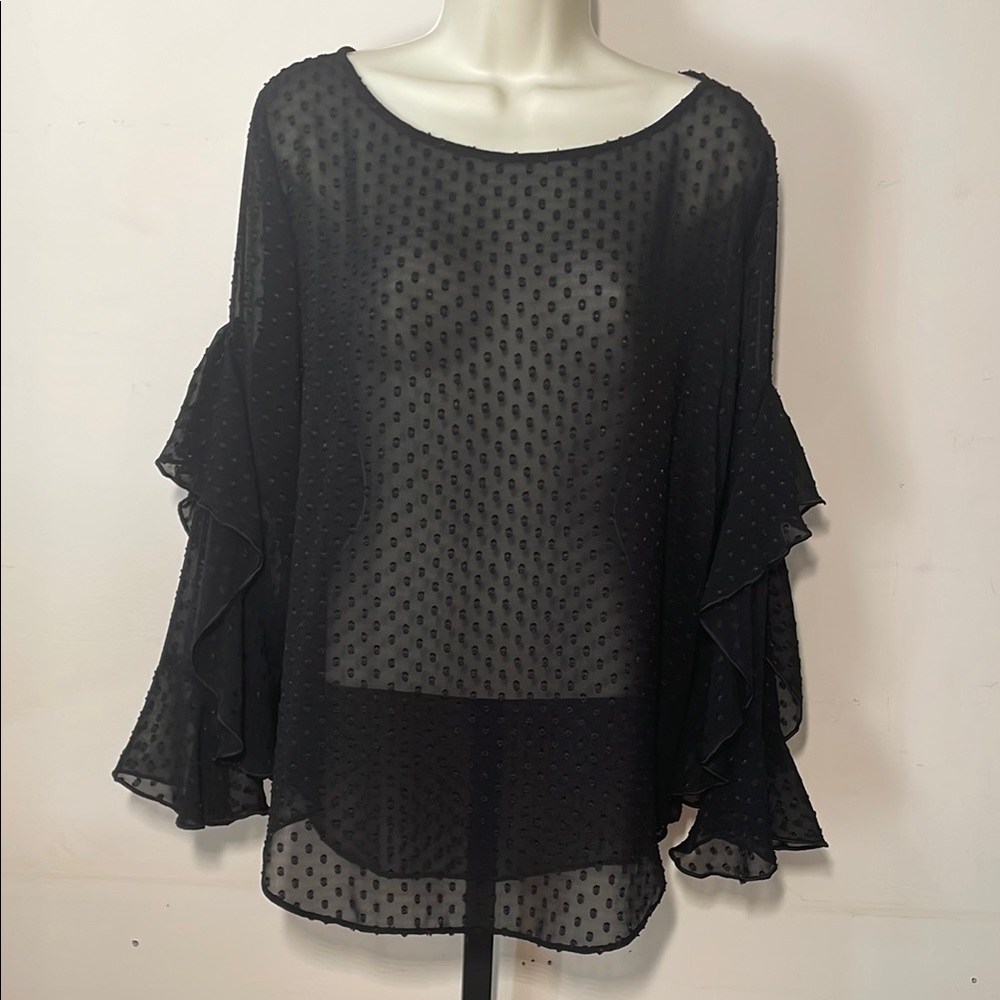 Ann Taylor Black Flutter Sleeve Blouse